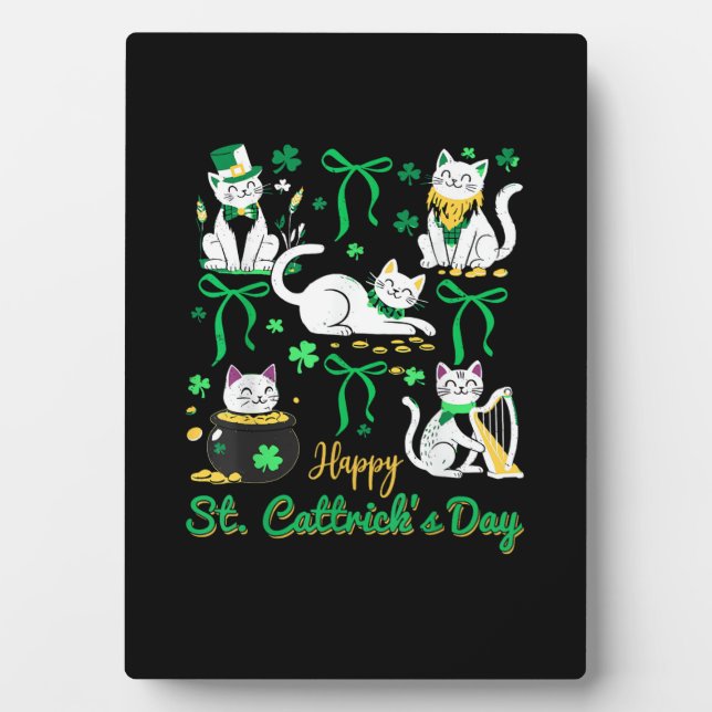 Placa Expositora Feliz Día de Cattrick Coquette Bow Cat St Patric (Frente)