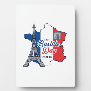 Placa Expositora Feliz Día de la Bastilla Francia Mapa Torre Eiffel
