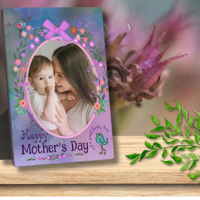 Placa Expositora Feliz Día de la Madre | Tarjeta fotográfica madre  (Happy Mother's Day _ Mother & Baby Photo Card Plaque)