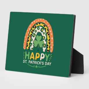 Placa Expositora Feliz día de San Patricio Lindos Leopardos Arcoíri