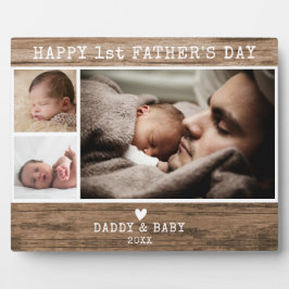 Placa Expositora Feliz Día del Padre 3 Foto Madera Rústica