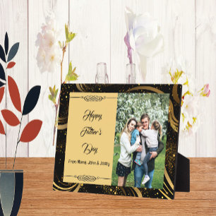 Placa Expositora Feliz Día del Padre Foto de la familia Gold Leafy 