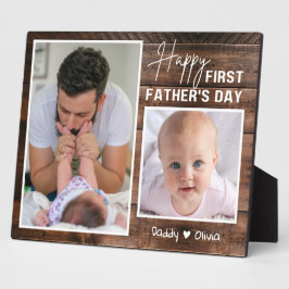 Placa Expositora Feliz Día del Padre Nuevo Papá 2 Foto Madera Oscur