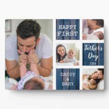 Feliz Día del Primer Padre Madera Azul 4 Collages 