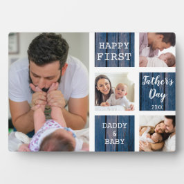 Placa Expositora Feliz Día del Primer Padre Madera Azul 4 Collages 