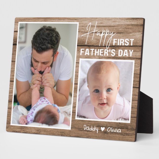 Placa Expositora Feliz Día del Primer Padre Nuevo Papá 2 Foto Mader (Lado)