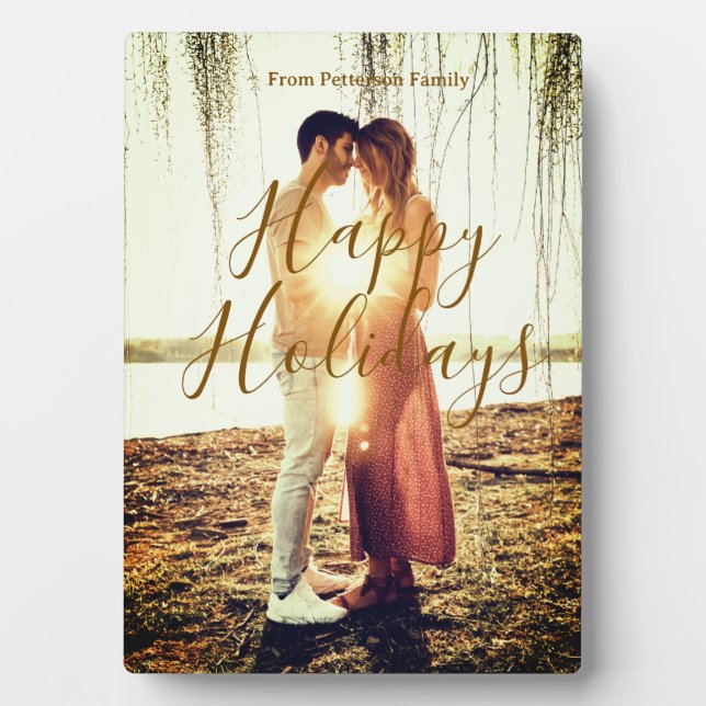 Placa Expositora Feliz feriados marrón agregar pareja de fotos fech (Frente)