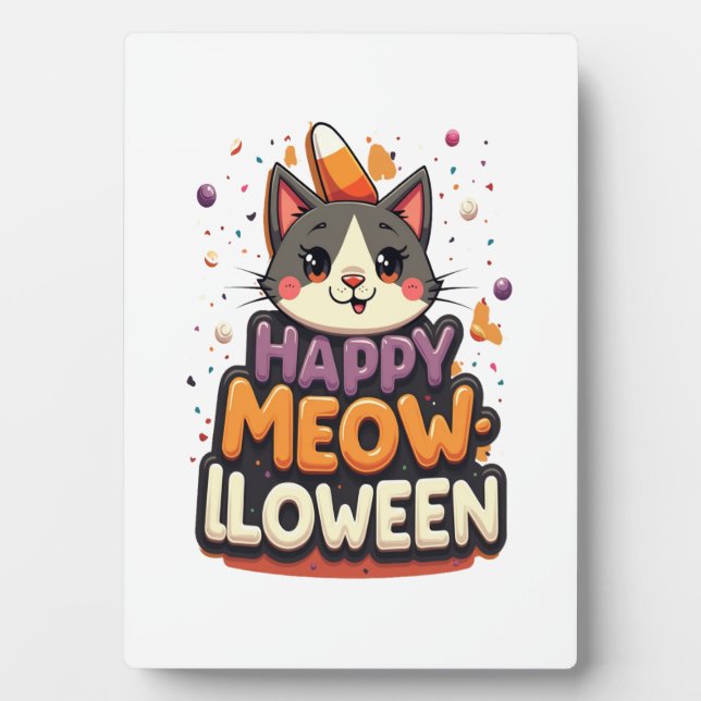 Placa Expositora Feliz Gato de Meow-lloween (Frente)