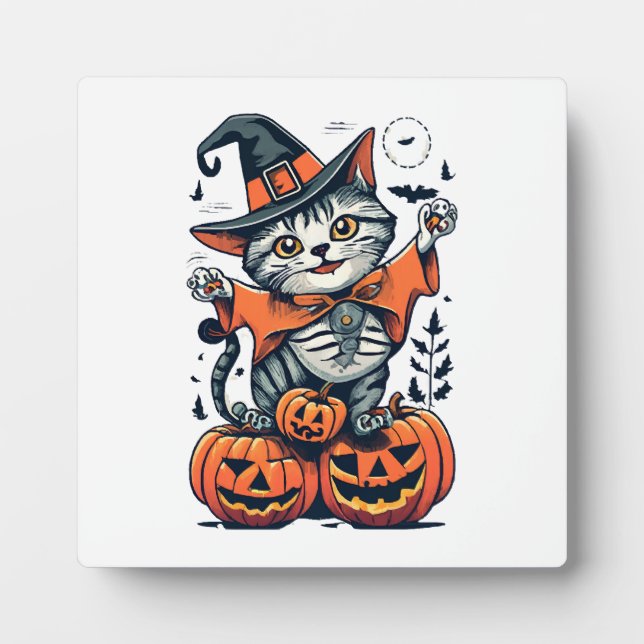 Placa Expositora Feliz Halloween Bruja Gato (Frente)