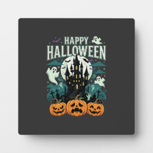 Placa Expositora Feliz Halloween Castillo Embrujado Fantasmas y Cal