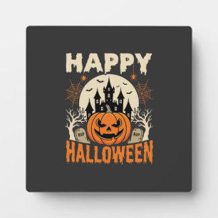 Placa Expositora Feliz Halloween Jack O Linterna Castillo Embrujado