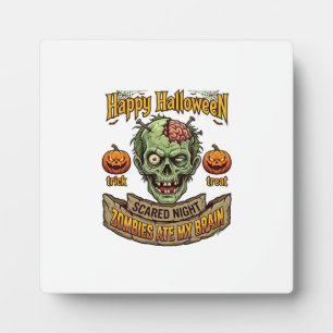 Placa Expositora Feliz Halloween Zombies Comieron Cerebro Cabeza de