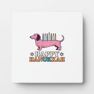 Placa Expositora Feliz Hanukkah Dachshund Menorah Diseño de Camiset