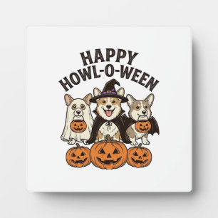 Placa Expositora Feliz Howl-O-Ween Corgi Halloween Perro Vector Des