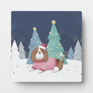 Placa Expositora Feliz Navidad: Beagle Ilustracion Art