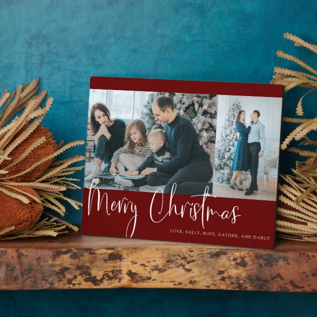 Placa Expositora Feliz Navidad Guión rojo 2 feriado de Collage de f (Lado)