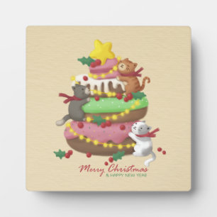 Placa Expositora Feliz Navidad: Ilustracion de gatos y dulces
