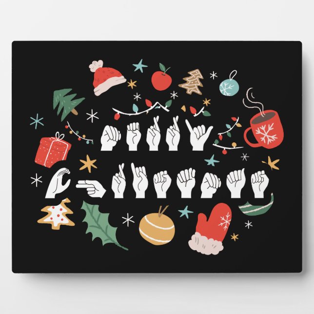 Placa Expositora Feliz Navidad - Lenguaje de Rótulo americano ASL I (Frente)