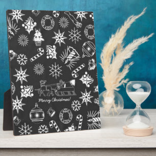 Placa Expositora Feliz Navidad Símbolos Santa, negro y blanco