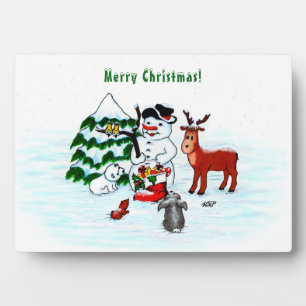 Placa Expositora Feliz Navidad! Snowman con sus amigos