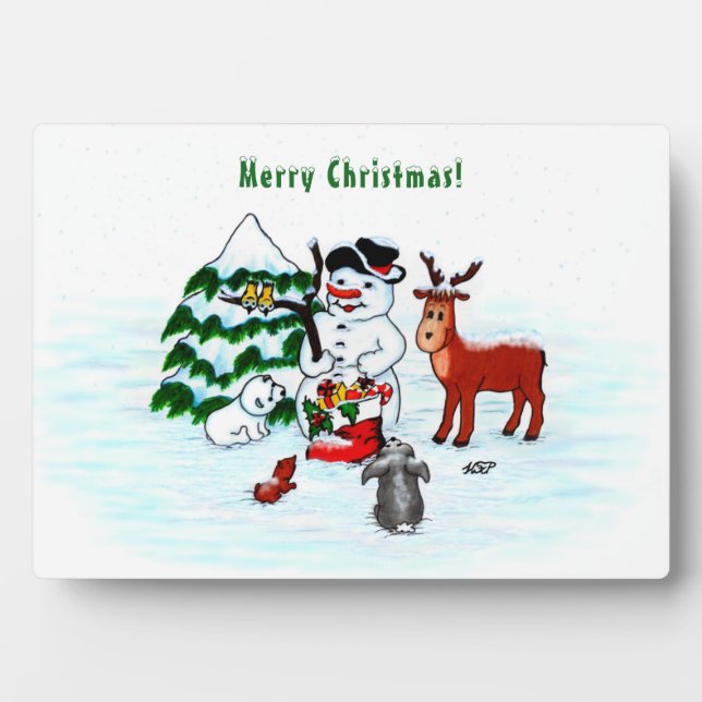 Placa Expositora Feliz Navidad! Snowman con sus amigos (Frente)