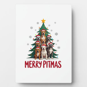 Placa Expositora Feliz Pitmas Pitbull Perro Suéter Feo De Navidad T