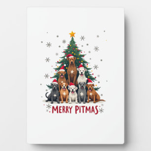 Placa Expositora Feliz Pitmas Pitbull Perro Suéter Feo De Navidad T