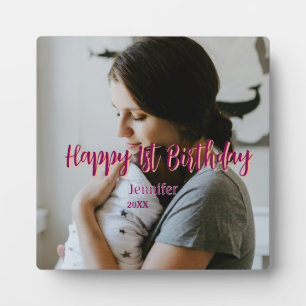 Placa Expositora Feliz primer cumpleaños niños bebé madre naranja r