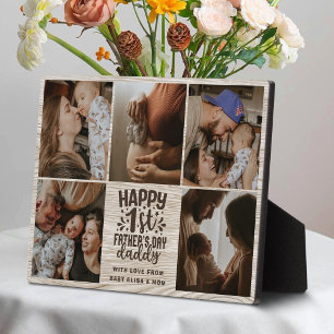Placa Expositora Feliz Primer Día del Padre Papá Madera Collage de