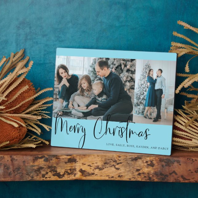 Placa Expositora Festividad navideña con guión azul Collage de foto (Lado)