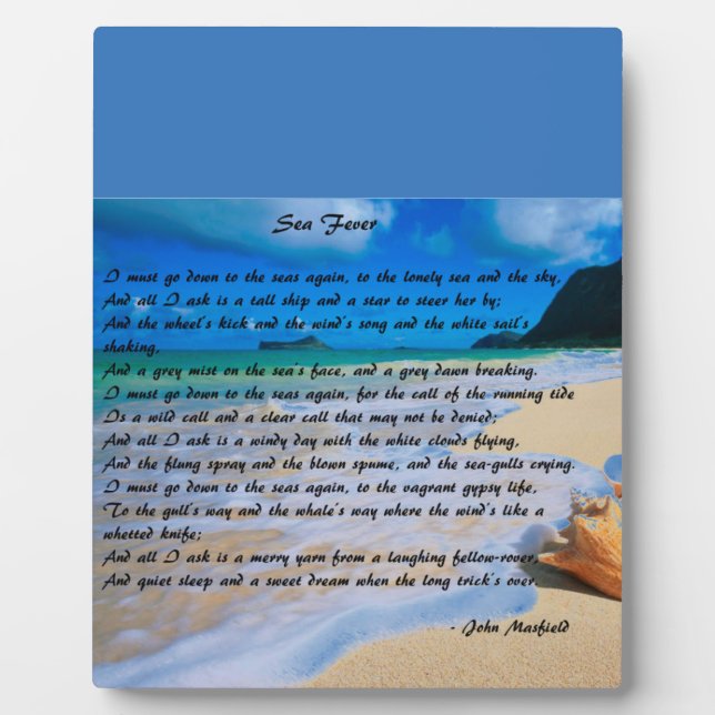 Placa Expositora Fiebre marina por: John Masefield (Frente)