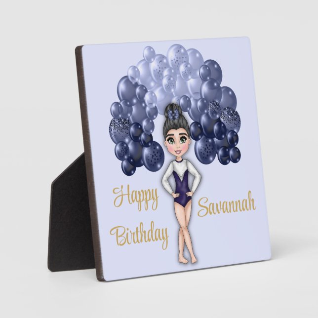 Placa Expositora Fiesta de cumpleaños de gimnasia con arco de globo (Anverso)