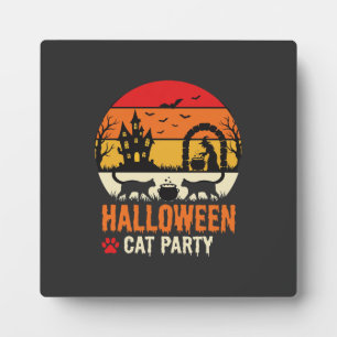 Placa Expositora Fiesta de Gatos de Halloween Bruja Caldero Silueta