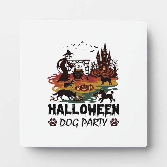 Placa Expositora Fiesta de Perros de Halloween Brujas Perros Calaba (Frente)