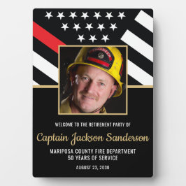 Placa Expositora Fiesta de retiro de bomberos, foto de bandera roja