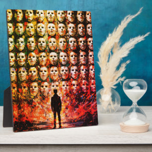 Placa Expositora Figura sin Rostro Multitud Enmascarada Impasto Sur