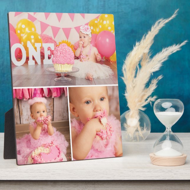 Placa Expositora First Birthday Custom Photo Collage Plaque (Lado)