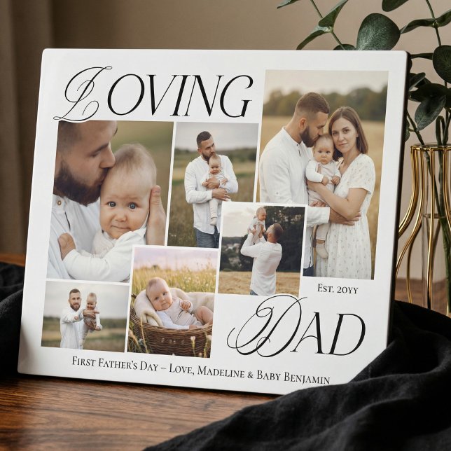 Placa Expositora First Fathers Day Loving Dad Elegant Photo Collage (First Fathers Day Loving Dad Elegant Photo Collage Plaque)