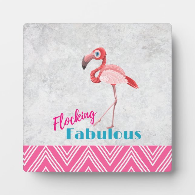 Placa Expositora Flocking Fabulous Pun con Flamingo Rosa (Frente)
