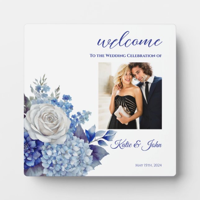 Placa Expositora Flor azul acuarela (Frente)