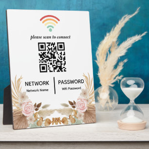 Placa Expositora Flor de agua Baby Shower Wifi Network QR Code