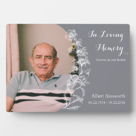 Placa Expositora Flor de dibujo vintage Gray Memorial Photo Plaque