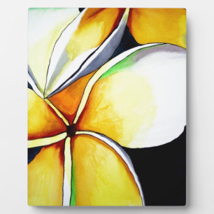 Placa Expositora Flor de frangipani amarilla tropical arte original