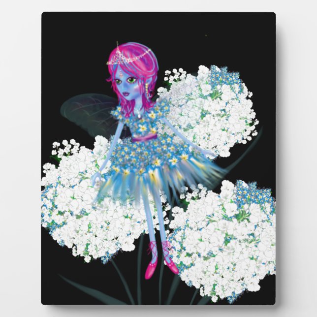 Placa Expositora Flor Fairy Art de LeahG azul rosa negro blanco (Frente)