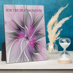 Placa Expositora Flor Floral Fractal Abstral Rosa Gris Mejor Mamá