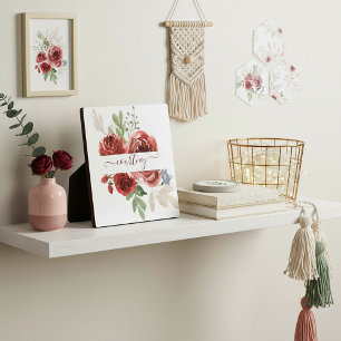 Placa Expositora Floral acuarela rojo intenso personalizada 