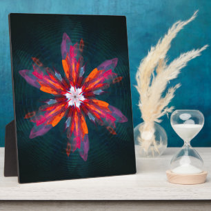 Placa Expositora Floral Mandala Flores Naranja Azul Rojo Resumen