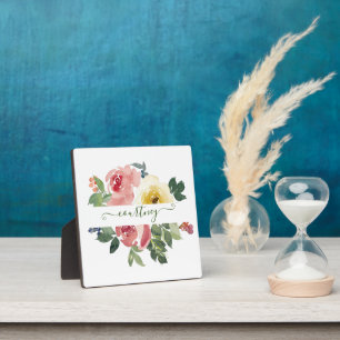 Placa Expositora Floral personalizado acuarela rosa y amarillo