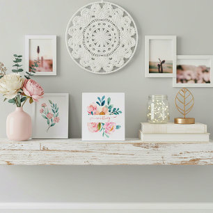 Placa Expositora Floral personalizado con acuarela rosa y naranja