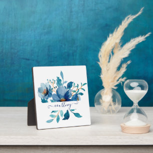 Placa Expositora Floral personalizado de acuarela azul brillante  